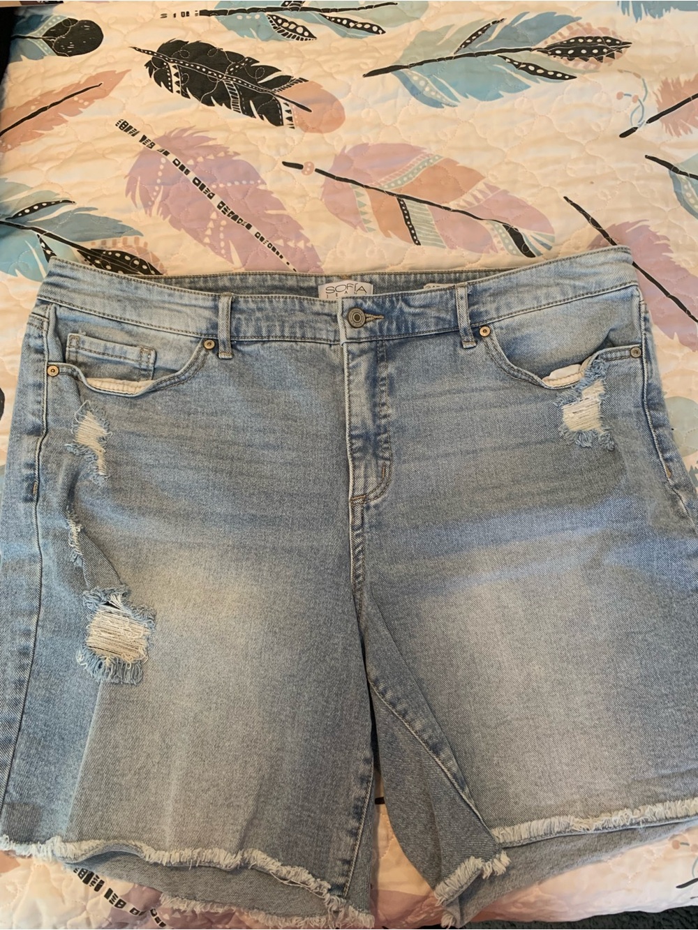 sofia by sofia vergara Light Denim Distressed Jean Shorts